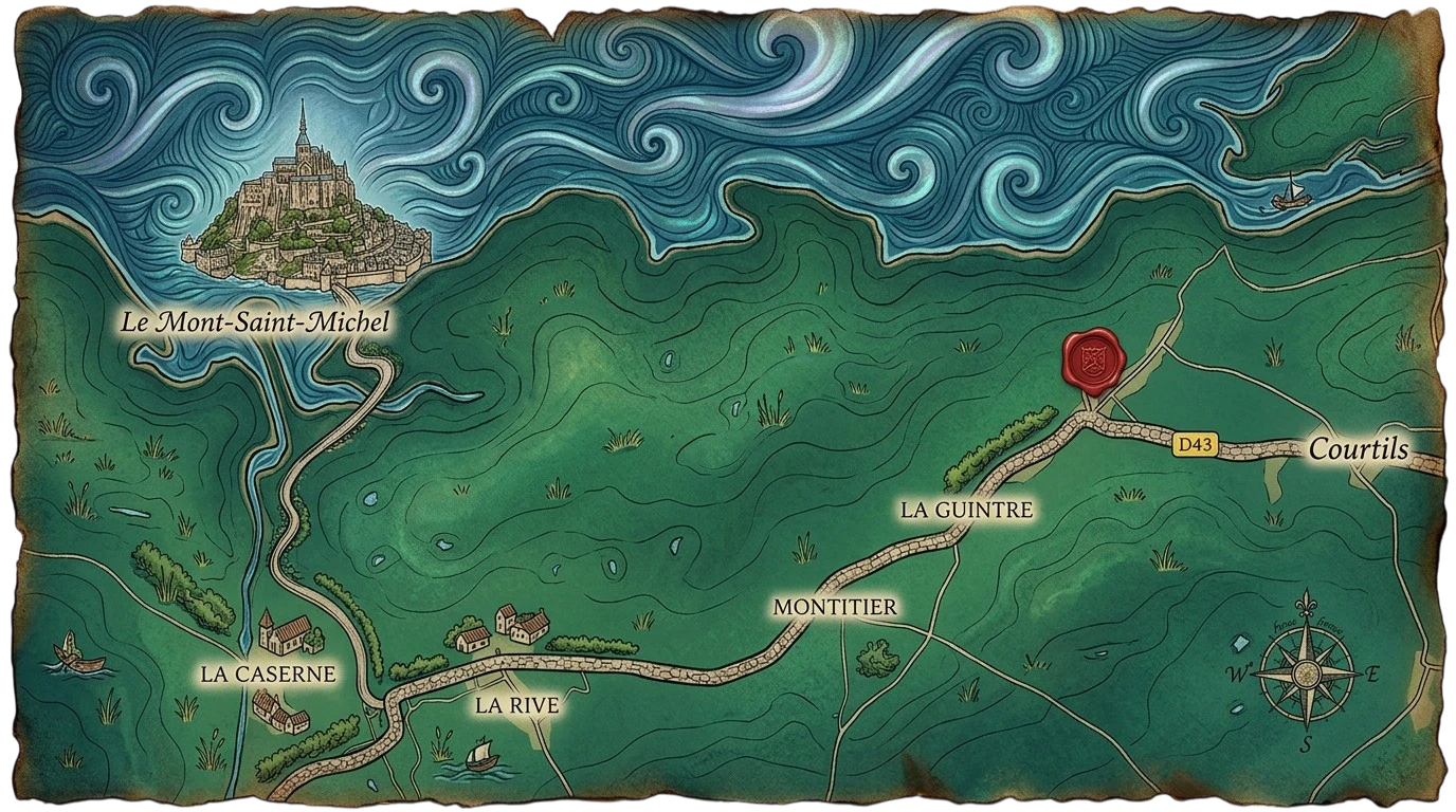 Carte situant le gîte près du Mont-Saint-Michel